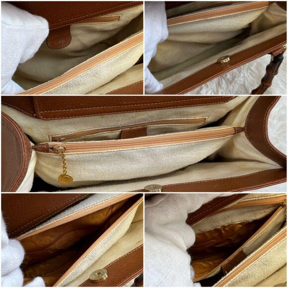GUCCI VINTAGE DIANA LEATHER BAMBOO TOTE BAG - Picture 9 of 12